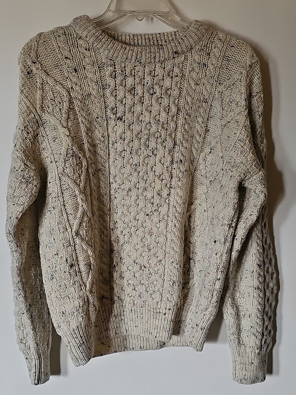 Aran Sweater Market Women's Cream Cable-Knit Crewneck Sweater